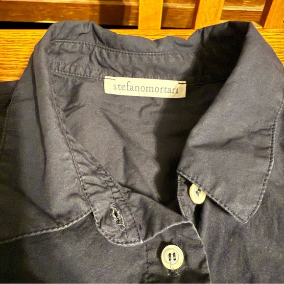 Stefano Mortari Midi Shirt Dress High Low Navy IT 42 or US 6 Lagenlook Artisinal - Picture 8 of 16